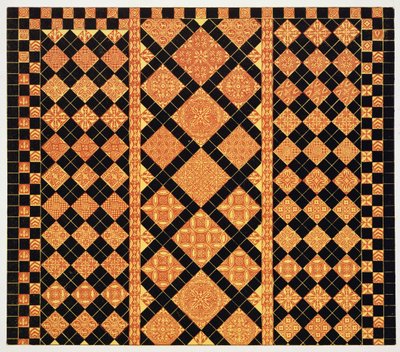 1300-talls fortau fra Worcester Cathedral Choir School, illustrasjon fra Specimens of Tile Pavements, tegnet fra eksisterende myndigheter, av Henry Shaw, 1858 av English School