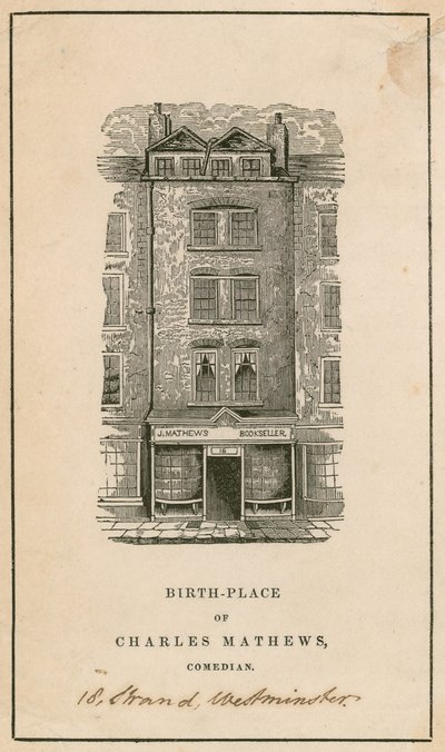 18 Strand, Westminster, London, fødestedet til Charles Matthews, komiker av English School