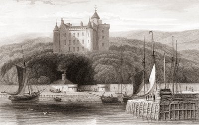 1800-tallsutsikt over Dunrobin Castle, Sutherland, Skottland. Fra Churtons Portrait and Lanscape Gallery, utgitt 1836. av English School