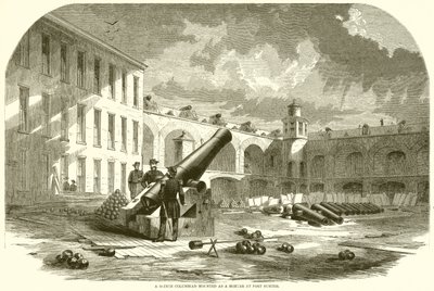 En 10-tommers Columbiad montert som en morter på Fort Sumter av English School