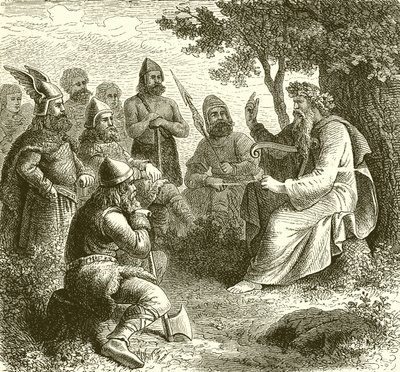 En bard som synger gjerningene til Teuton Warriors av English School