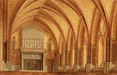 A Baronial Hall, ca. 1840 (akvarell) av English School