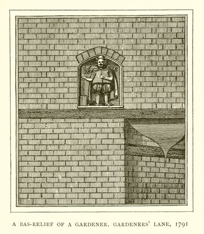 Et bas-relieff av en gartner, Gardeners Lane, 1791 av English School