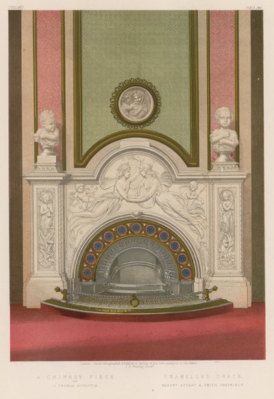 A Chimney Piece av J Thomas, skulptør; Emaljert rist, herrer Stuart og Smith Sheffield av English School