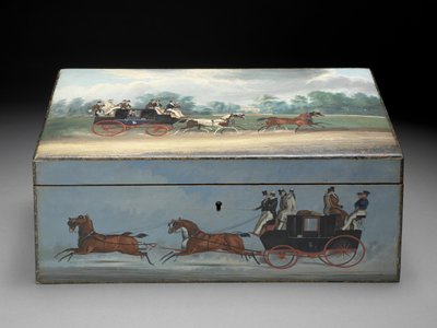 En sigarboks malt med scener fra Taglioni-trykk, ca. 1840 (olje på fruktved) (se 285536 for bakfra) av English School