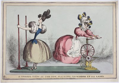 A Correct View of the New Machine for Winding Up the Ladies, utgitt av Thomas McLean, ca. 1830 (farget etsning) av English School