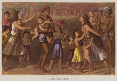 En Dyak-hodejakt (farge litho) av English School