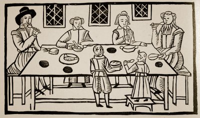 A Family Meal, ca. 1600 (sepia-bilde) av English School