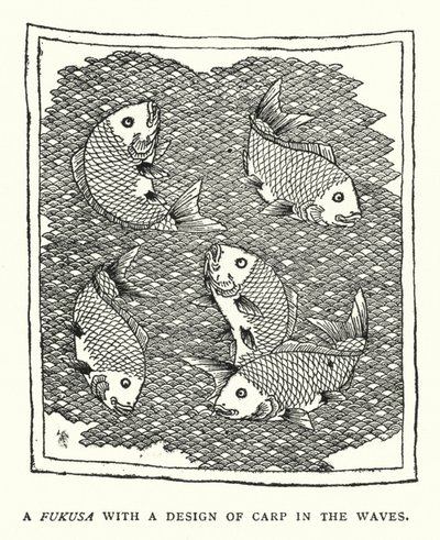 En Fukusa med et design av Carp in the Waves (litho) av English School