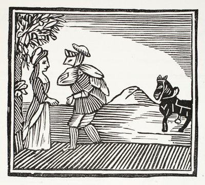 En gentleman skal rådføre seg med Mother Bunch, illustrasjon fra Chap-books of the Eighteenth Century av John Ashton, pub. 1882 av English School
