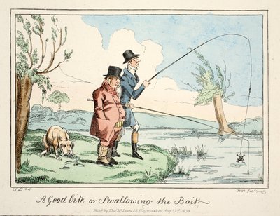 En god matbit eller svelging av agn, pub. 1835 (håndfarget gravering) av English School