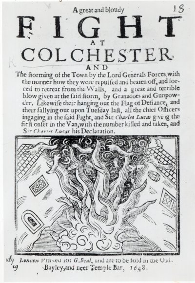 En stor og blodig kamp ved Colchester, trykt i 1648 av English School