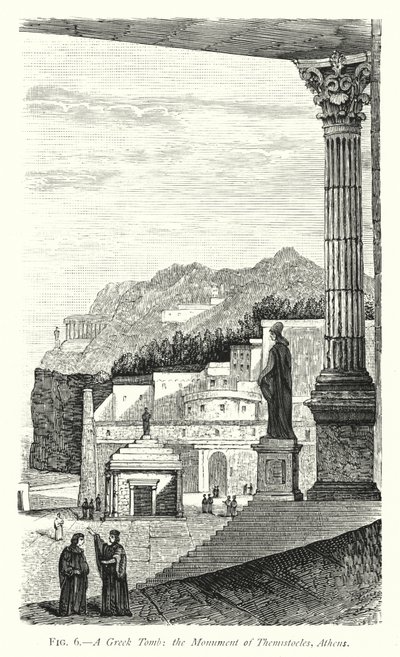 En gresk grav, Themistokles-monumentet, Athen (gravering) av English School