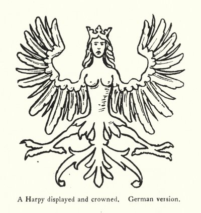 En Harpy vist og kronet, tysk versjon (gravering) av English School