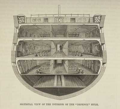En Hulk (fengselsskip), fra 'The Criminal Prisons of London', av Henry Mayhew av English School