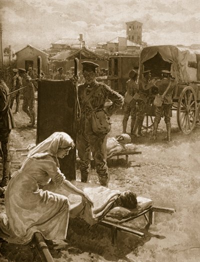 En medisinsk stasjon som håndterer sårede soldater, 1914-19 av English School