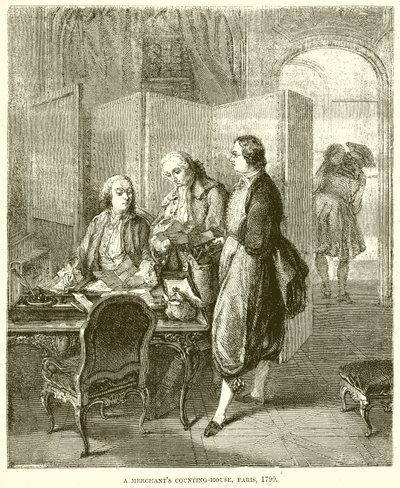 A Merchants Counting-House, Paris, 1790 av English School