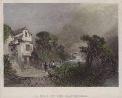 A Mill on the Llanberris (farget gravering) av English School
