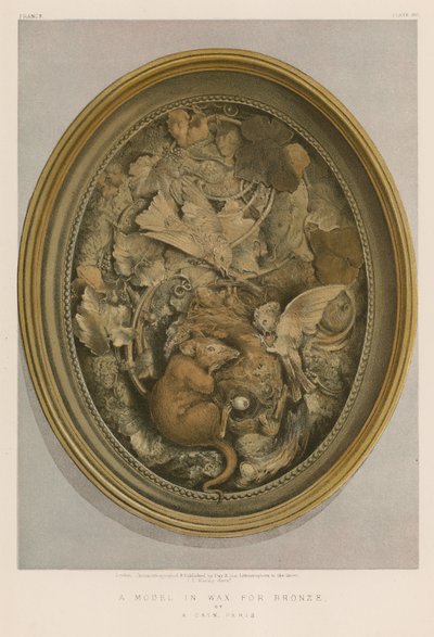 En modell i voks for bronse av A Cain, Paris (chromolitho) av English School