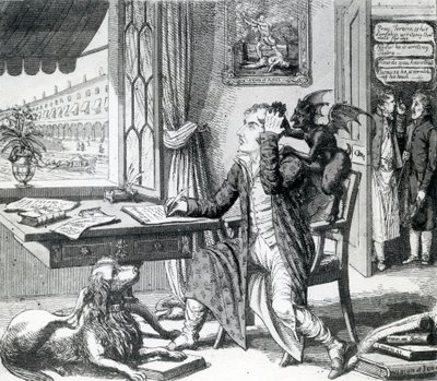 A Noble Poet - Scratching up his Ideas, utgitt av J. Johnston, 1823 av English School
