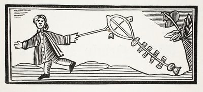 Ein Papierdrachen, der die luftige Höhe erklimmt, Illustration aus Chap-books des achtzehnten Jahrhunderts von John Ashton, veröffentlicht 1882 von English School