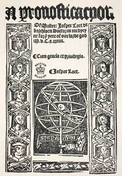 A Prognostication, av Jasper Laet (fl.1485-1532), trykt av R. Bankes, 1524 av English School