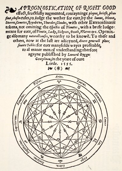 A Prognostication of Right Good, av Leonard Dygges, trykt av Thomas Gemini, Blacke Friars, London, 1555 av English School