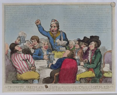 En profetisk skisse av klubben som beskrevet i den første Samuelsboken, 22 Ch, 2 Ve, pub. av SW Fores, 1799 (farget etsning) av English School