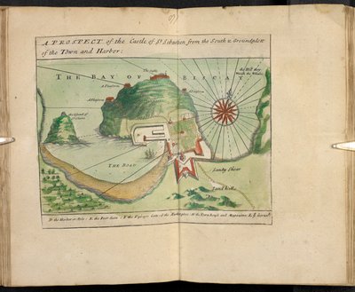 Et prospekt av Castle of St Sebastien fra Sør- og Groundplatt i byen og havnen av English School