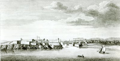 Et prospekt av Moro-slottet og byen Havana fra havet, gravert av Pierre Charles Canot fra en tegning av en offiser fra den britiske marinen, 1818 av English School