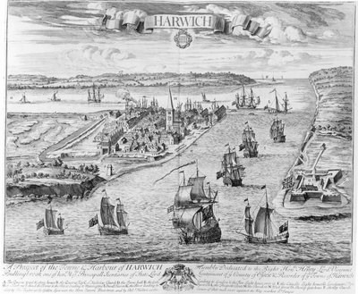 Et prospekt av Towne og Harbour of Harwich av English School