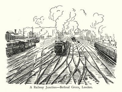 A Railway Junction, Bethnal Green, London (litho) av English School
