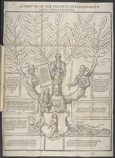 'A Showe of the Protestants Petigrew'-illustrasjon fra 'Apology of Staphylus' av Thomas Stapleton av English School