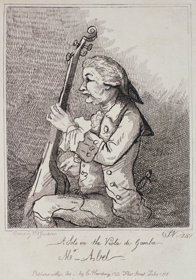 En solo på Viola da Gamba, Carl Friedrich Abel (1723-87) gravert av William Nelson Gardiner (1766-1814) 1787 av English School