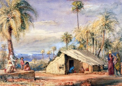 A Toddy-Drawers Hut in a Grove of Date Palms, Bombay Presidentskap, India (wc på papir) av English School