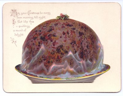 Et viktoriansk nyttårskort av en ung kvinne i enkens ugress, ca. 1880 (farge litho) av English School