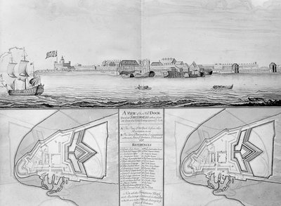 En utsikt over His Majestys Dockyard på Sheerness, 1698 av English School