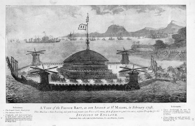 En utsikt over den franske flåten ved St. Malo, februar 1798 (akvatint) av English School