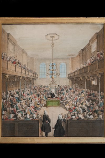 A View of the House of Lords, gravert av B. Cole (fl.1748-75) (håndfarget gravering) av English School