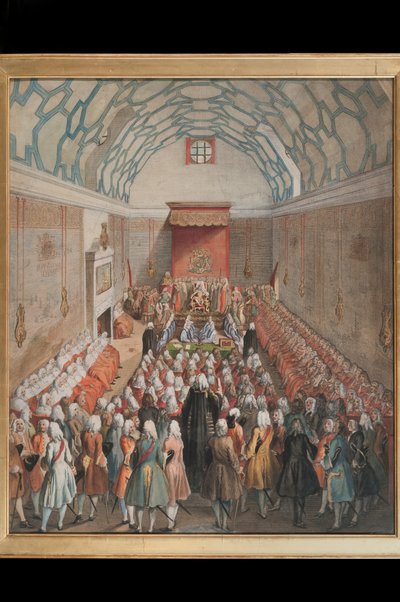 A View of the House of Lords, gravert av Benjamin Cole (fl.1748-75) ca. 1755 (håndfarget gravering) av English School