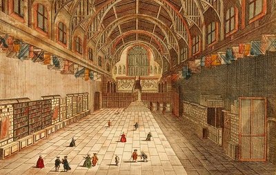 En utsikt over innsiden av Westminster Hall (gravering) av English School