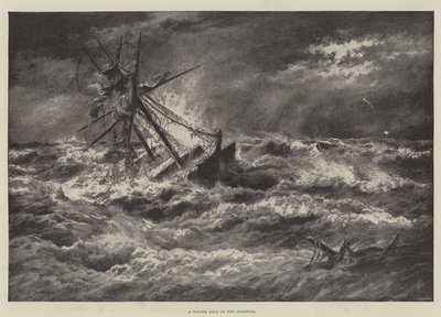 A Winter Gale on the Goodwins (litho) av English School