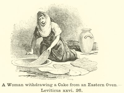 En kvinne som trekker en kake fra en østlig ovn, 3. Mosebok, xxvi, 26 av English School
