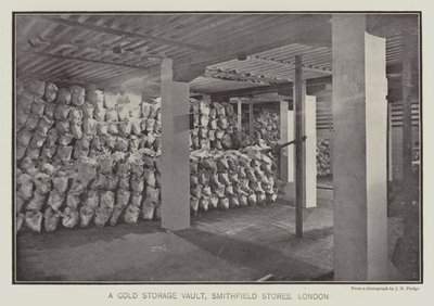 Et kjølelagerhvelv, Smithfield Stores, London (s/h-bilde) av English School