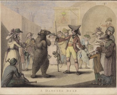 En dansende bjørn (farget gravering) av English School