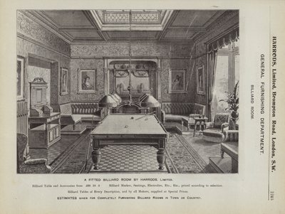 Et utstyrt biljardrom av Harrods (litho) av English School