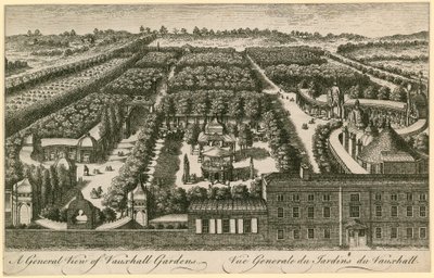 En generell oversikt over Vauxhall Gardens, London av English School