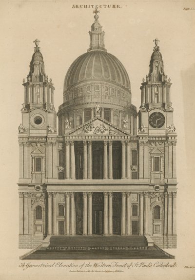 En geometrisk høyde av den vestlige fronten av St Pauls Cathedral av English School