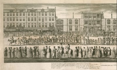 En geometrisk visning av den store prosesjonen til Scald Miserable Masons, Somerset House, London av English School