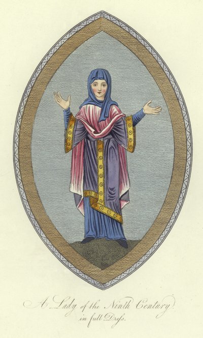 En dame fra det 9. århundre i hel kjole av English School